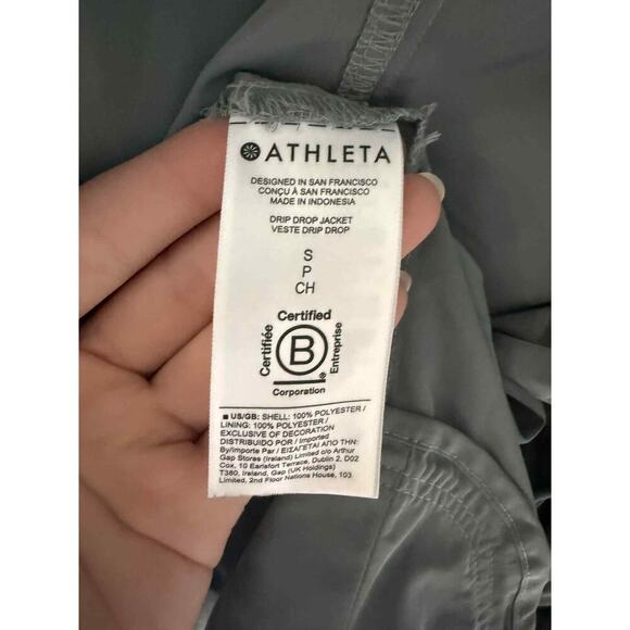 Athleta Drip Drop Full Zip Water Repellent Jacket with Hood Blue/Grey Small - Picture 12 of 14